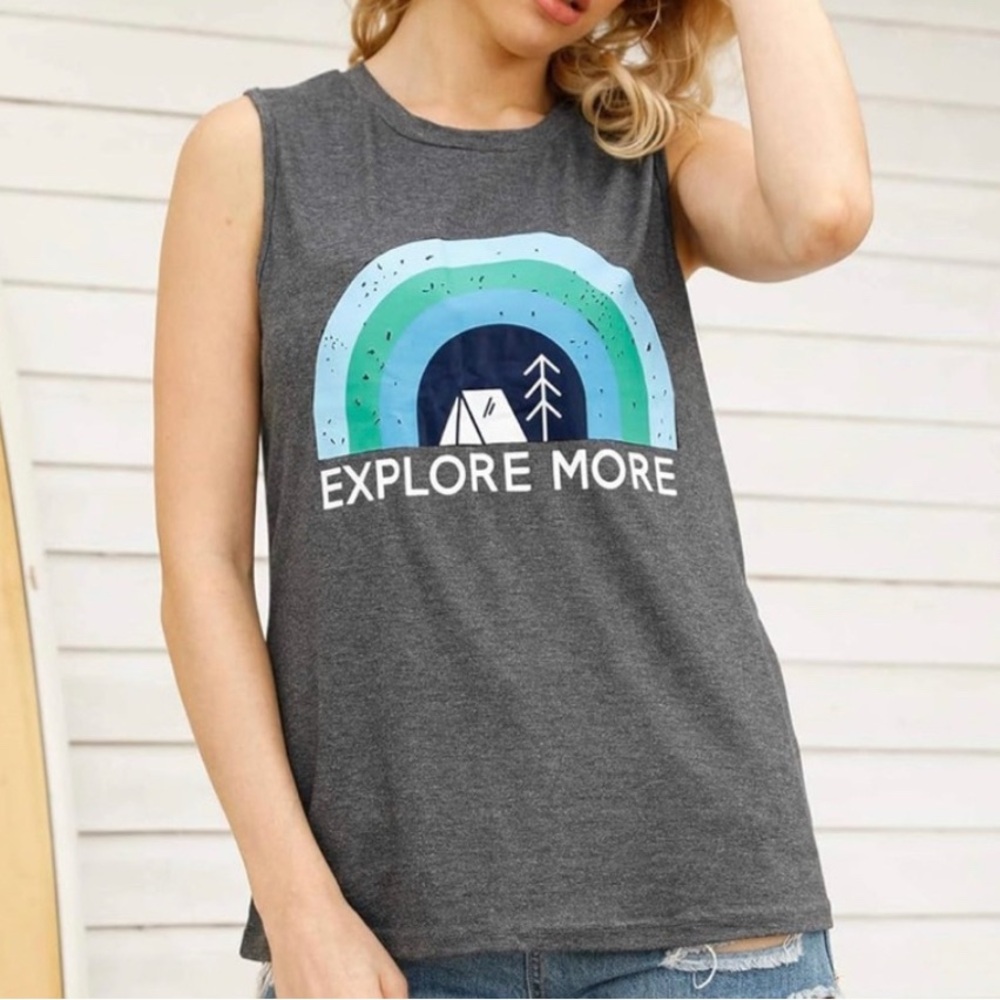 Explore More Muscle Tee Tank Top, Women's Outdoor Hiking Tee, Gray, Sz Large NWT